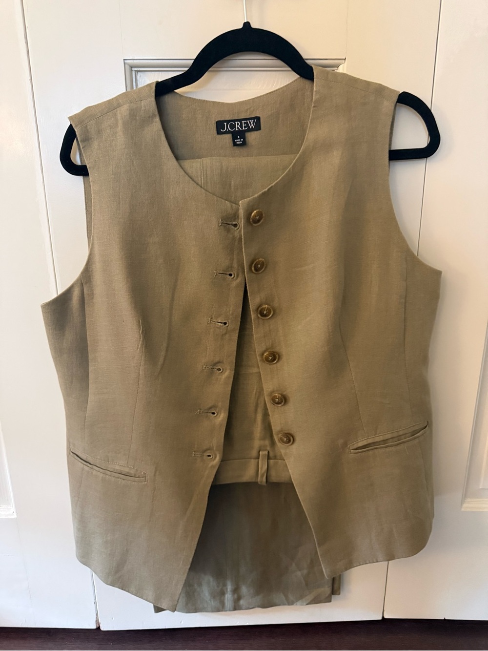 J. Crew Sleeveless Linen Vest in Khaki Green